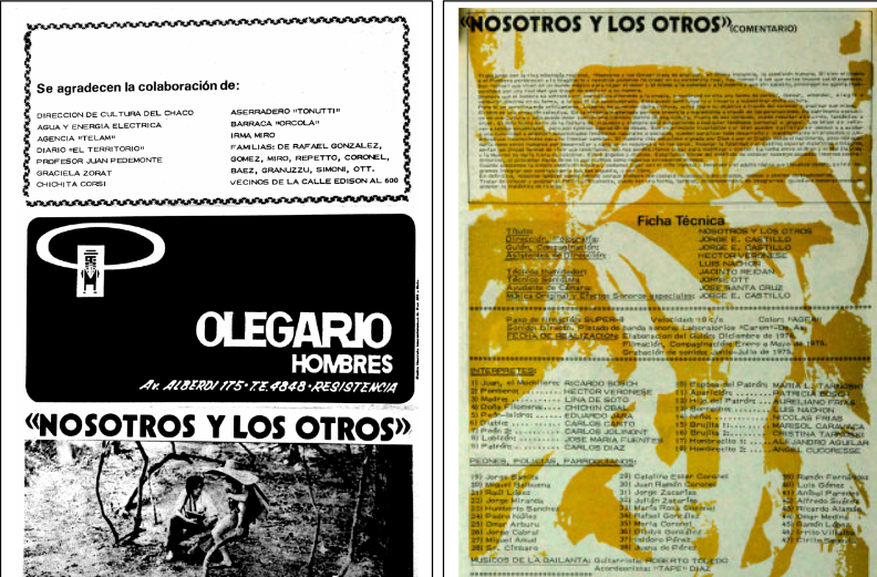 Fotogs. 2 y 3 : Anverso y reverso del programa del largometraje chaqueño. (Diseño, Luis Nachón; publicidad “Ole-gario”, 1975)