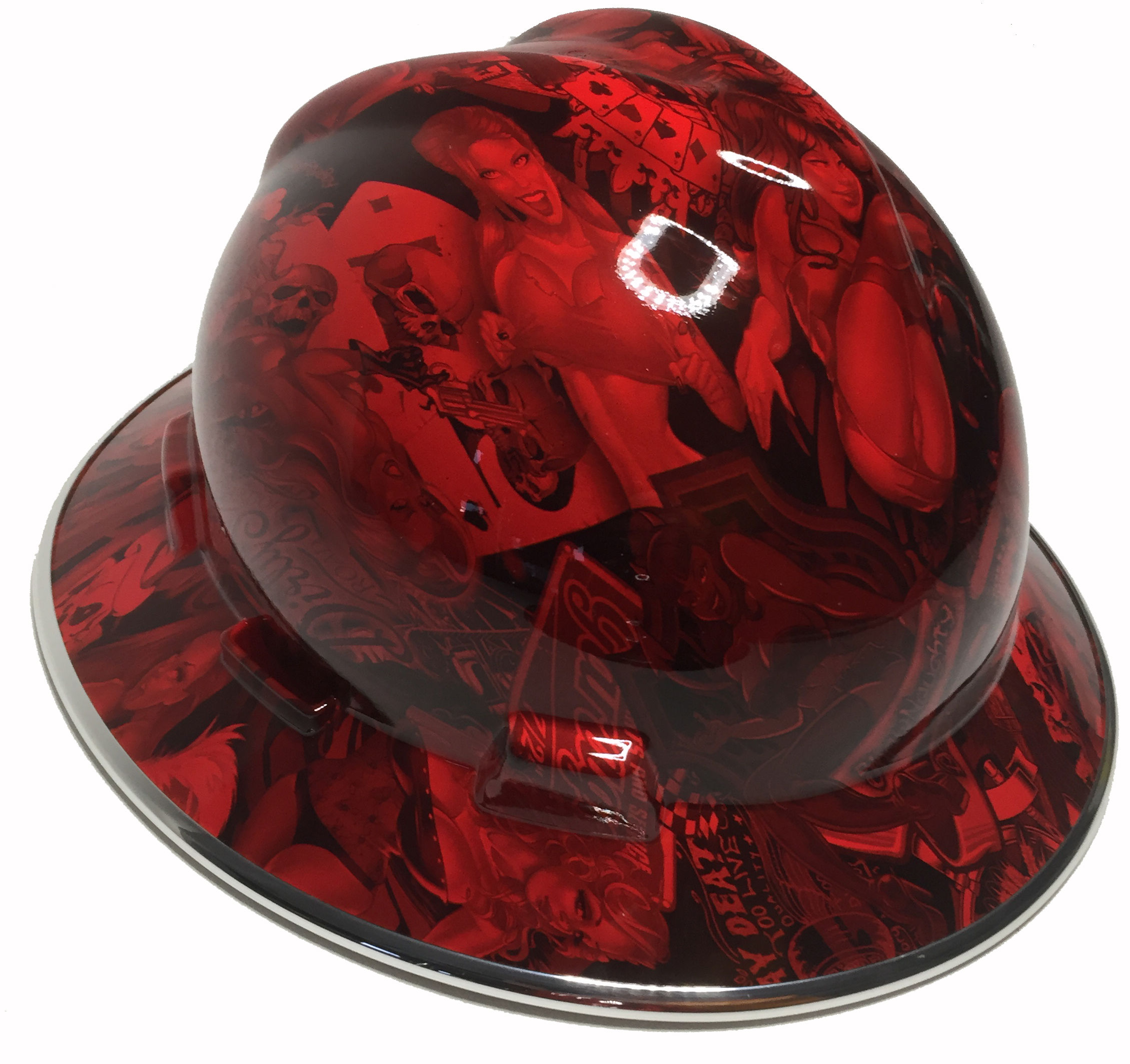 Red Naughty Boy With Chrome EdgeGard MSA V-Gard Full Brim