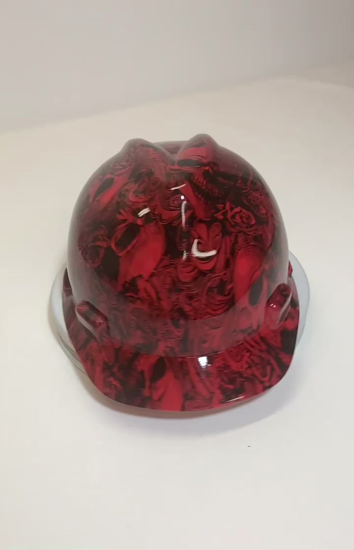 Thumbnail: Red Filigree Skulls MSA Cap Style
