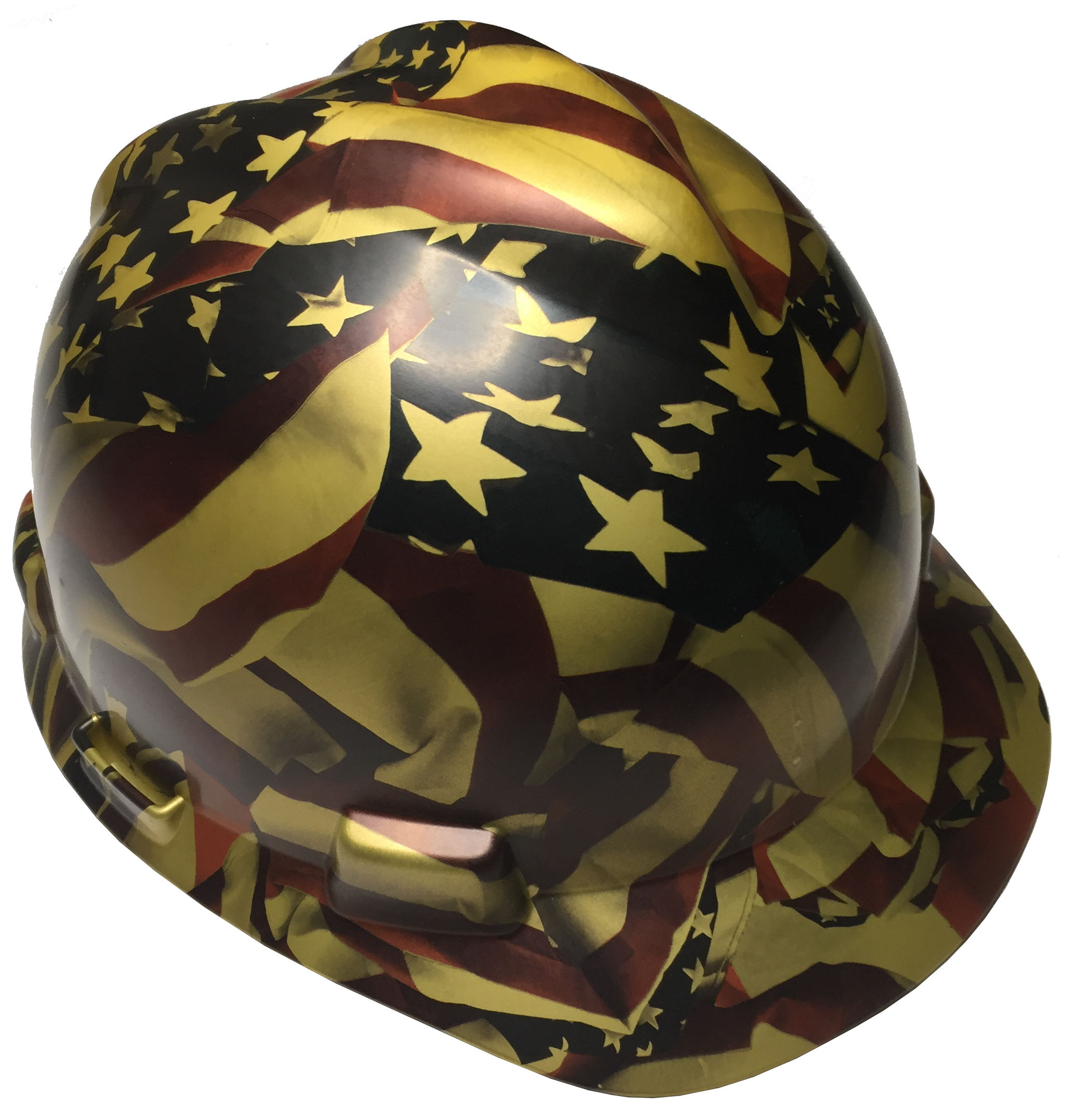MSA Cap Style Gold Metalic American Flags Satin