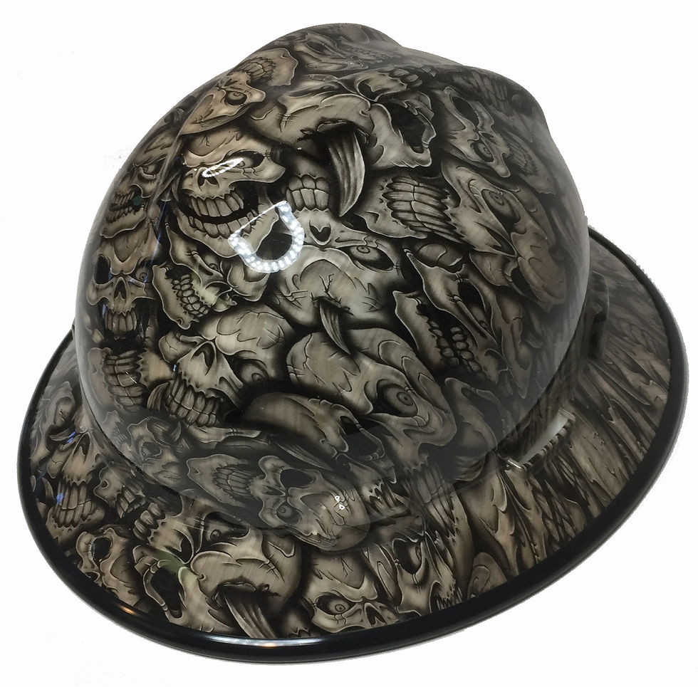 Thumbnail: Woodgrain Insanity Skulls High Gloss W/Black EdgeGard MSA V-Gard Full Brim