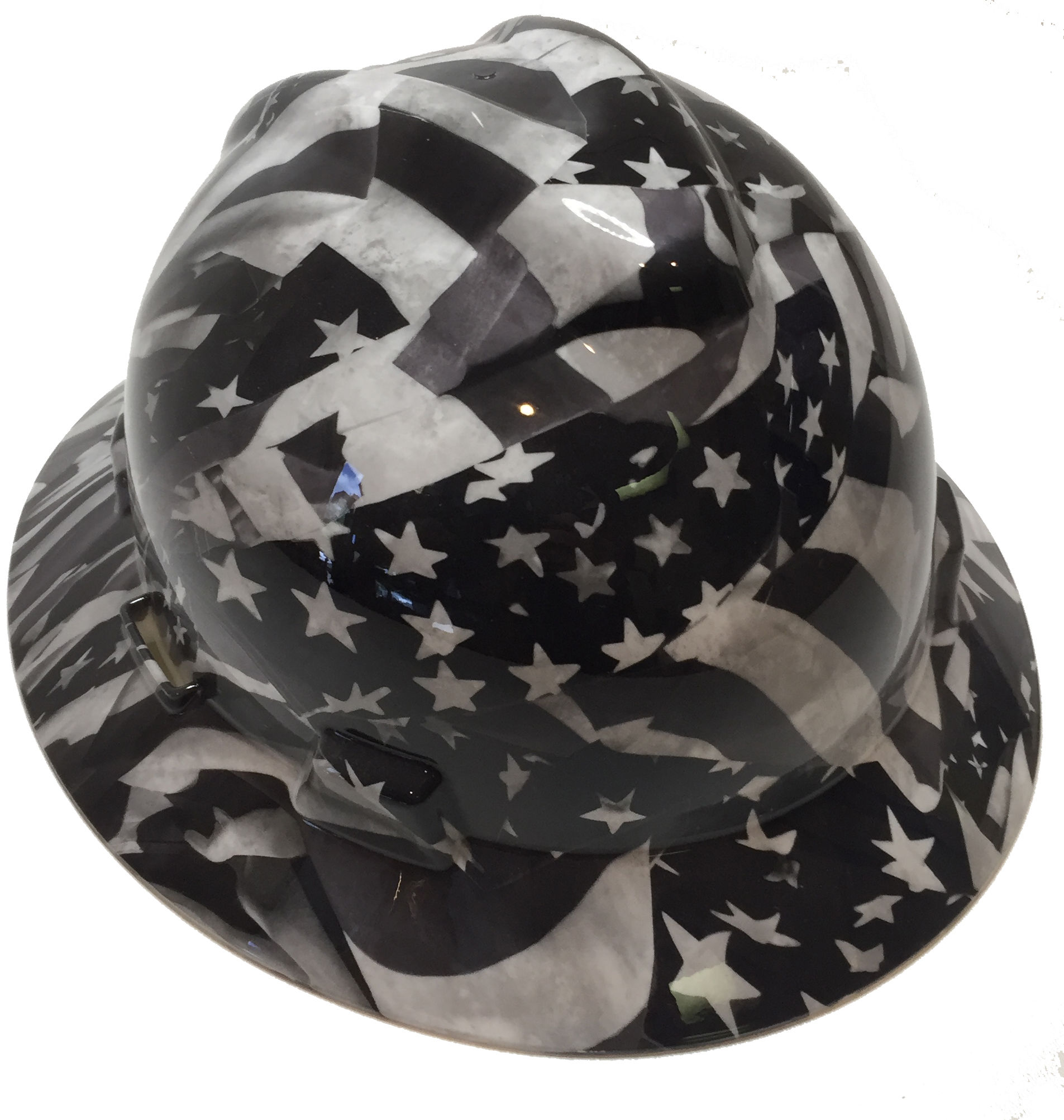 White Midnight American Flags High Gloss MSA V-Gard Full Brim