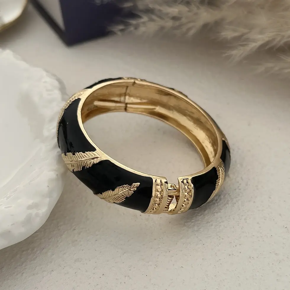 Thumbnail: KMVEXO Black Imitation Enamel Shape Round Metal Wide Bangles for Women Geometric