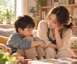 Mei & Rei_Caring Mother Comforts Thoughtful Child.png