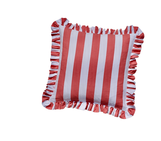 Coussin rayé avec frisons