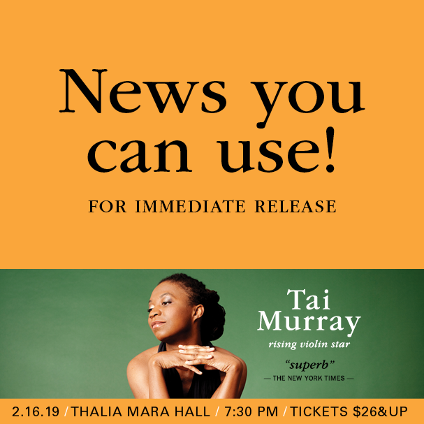 News you can use! For Immediate Release: Tai Murray joins MSO for String Sensation.