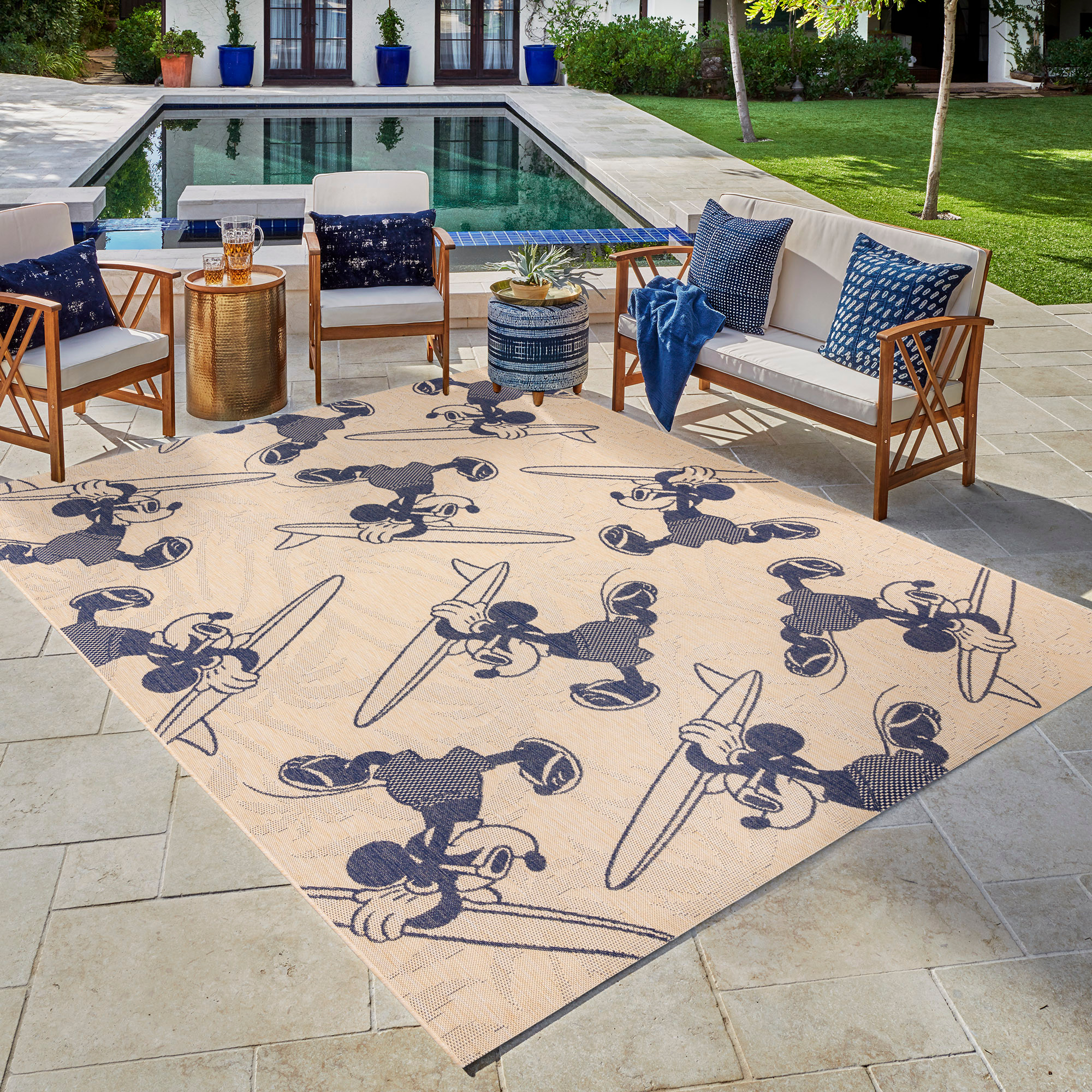 Mickey Mouse Surfing Sand/ Navy | Disney Naples |OUTDOOR RUG