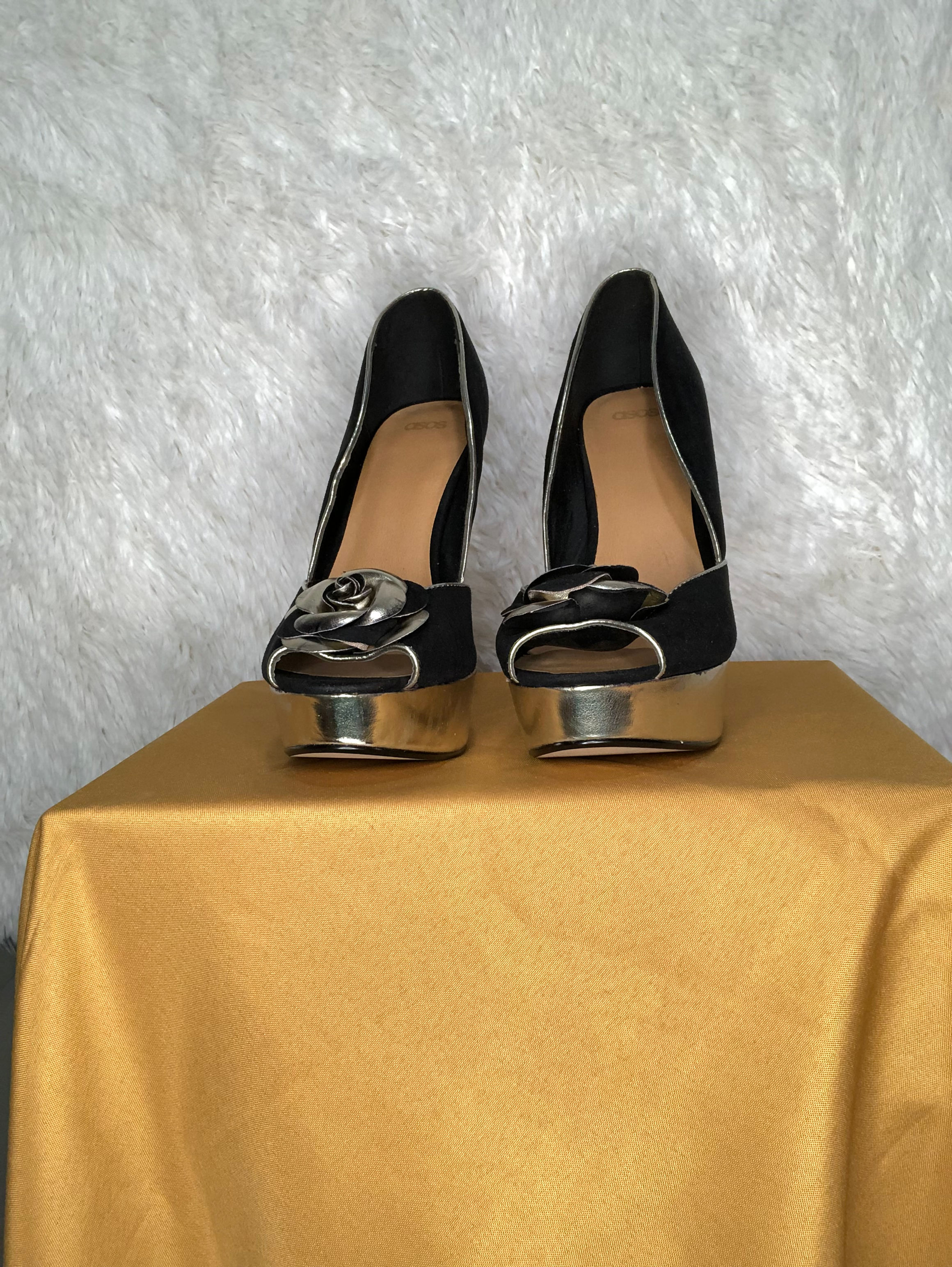 Black & Metallic Platform Heels