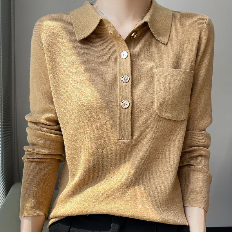 Women 100% Pure Merino Wool Soft Sweater Polo Collar Pullover Autumn Winter Casu