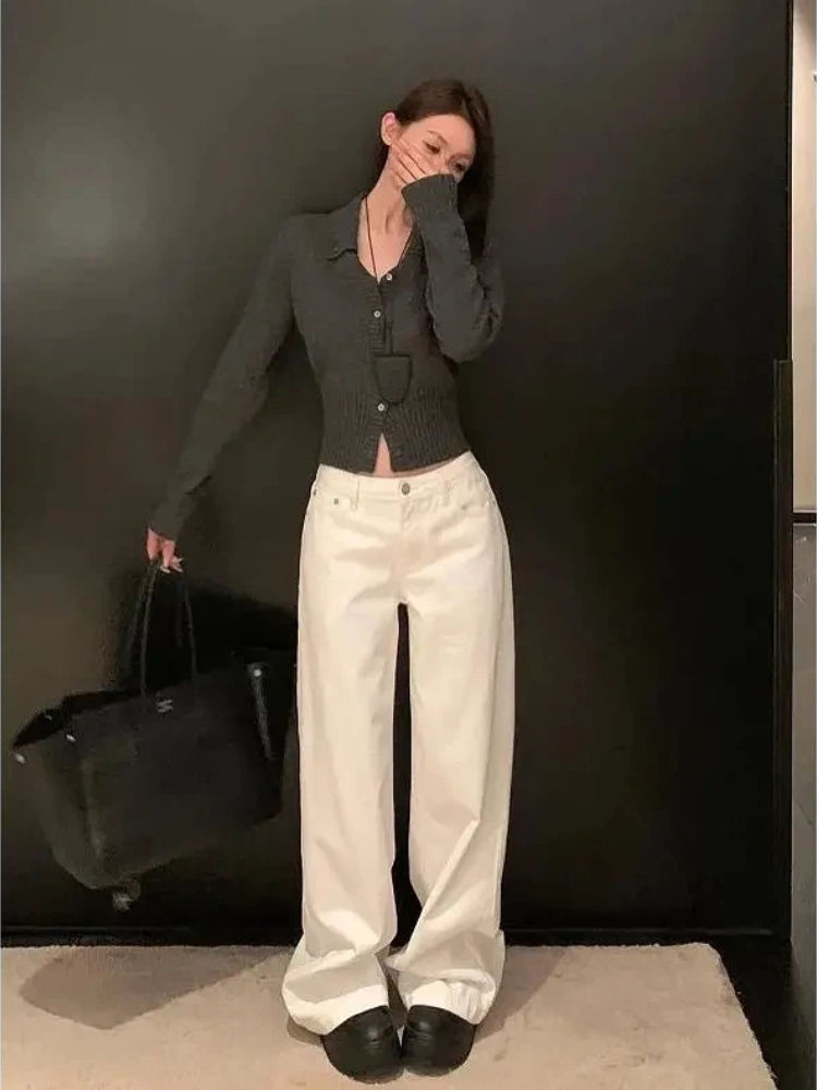 Summer Women's White High Waisted Wide Leg Jeans Premium Draped Effortless Chic
