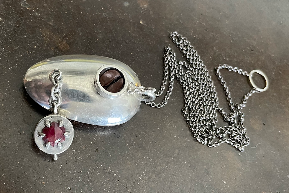 Thumbnail: Burner Bento Fine Sterling Pipe Pendant with Raw Ruby