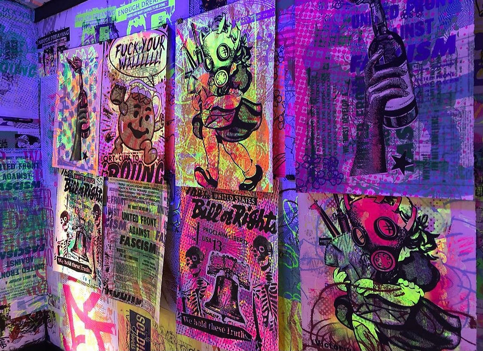 fatherless print posse, silkscreen, screen print, protest art, pop art, midwest, neon, collective, collaboration, behind the scenes, guest artist, artist process