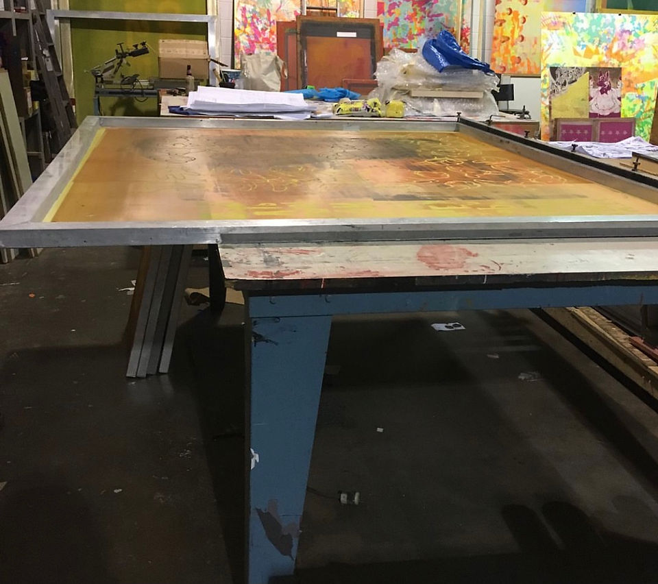 fatherless print posse, silkscreen, screen print, protest art, pop art, midwest, neon, collective, collaboration, behind the scenes, guest artist, artist process