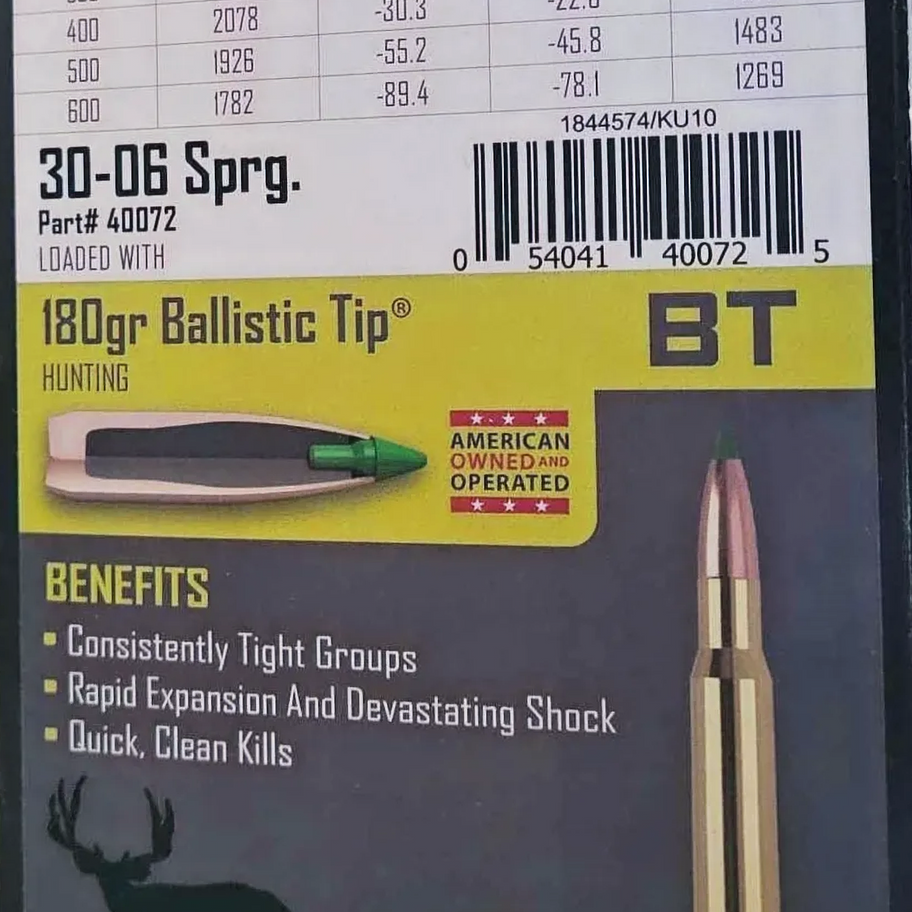 30-06 Sprg. 180gr Ballistic Tip BT ammunition box