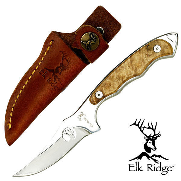 Elk Ridge hunting knife and brown leather sheath