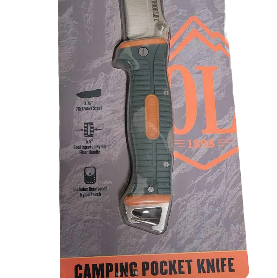 Camping pocket knife in retail packaging