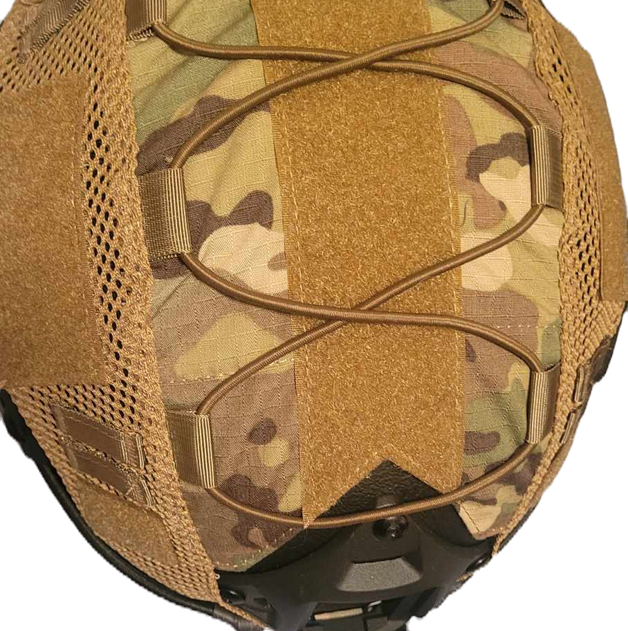 Camouflage helmet cover with bungee cords