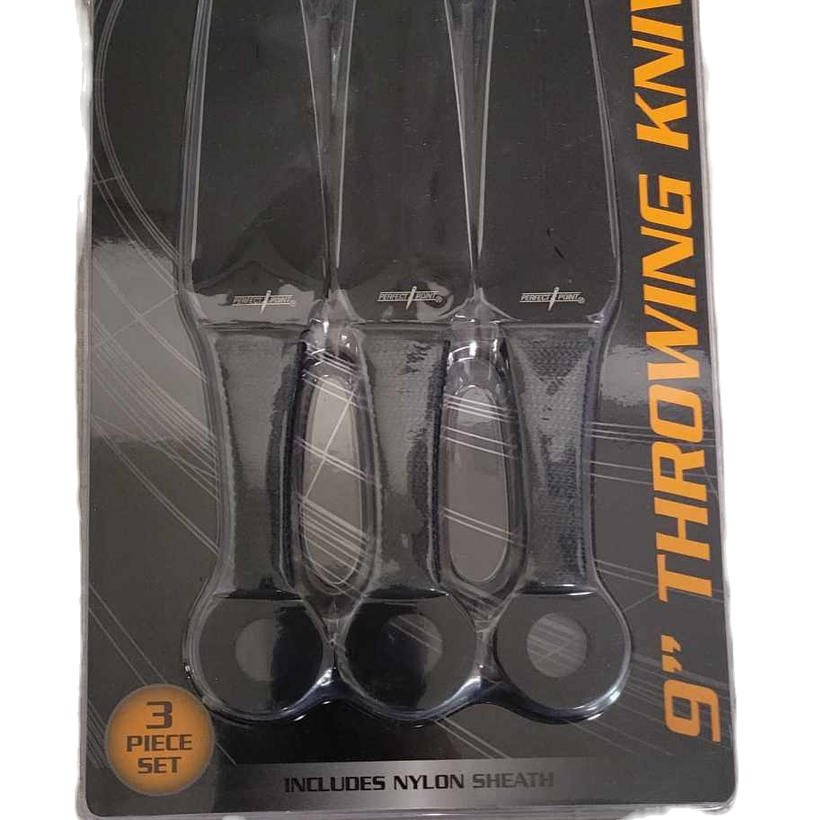 Three 9-inch throwing knives, 3-piece set in package