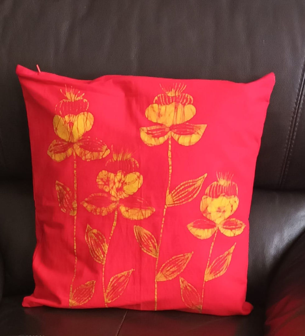 Accessory: Red Batik cotton cushion cover with orange-yellow floral motifs