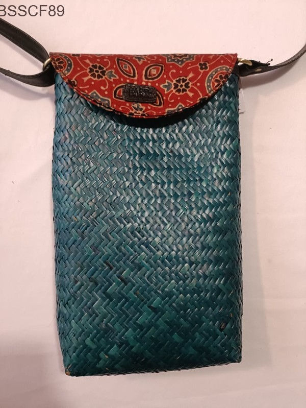 Thumbnail: Bag: Teal Sitalpati sling bag with red flap