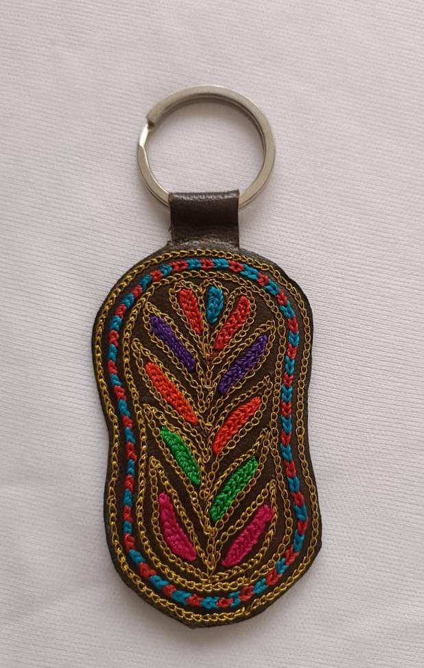 Accessory: Leather hand embroidered key ring