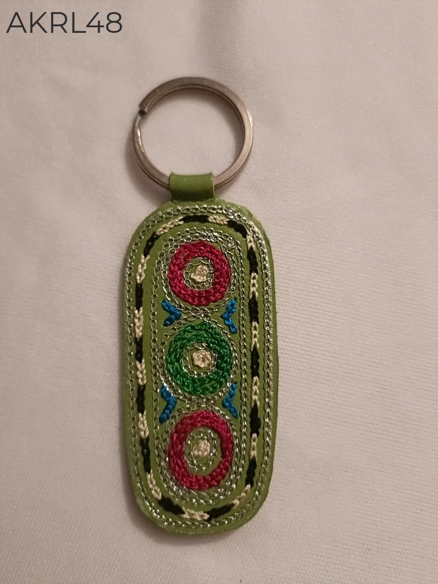 Accessory: Leather hand embroidered key ring