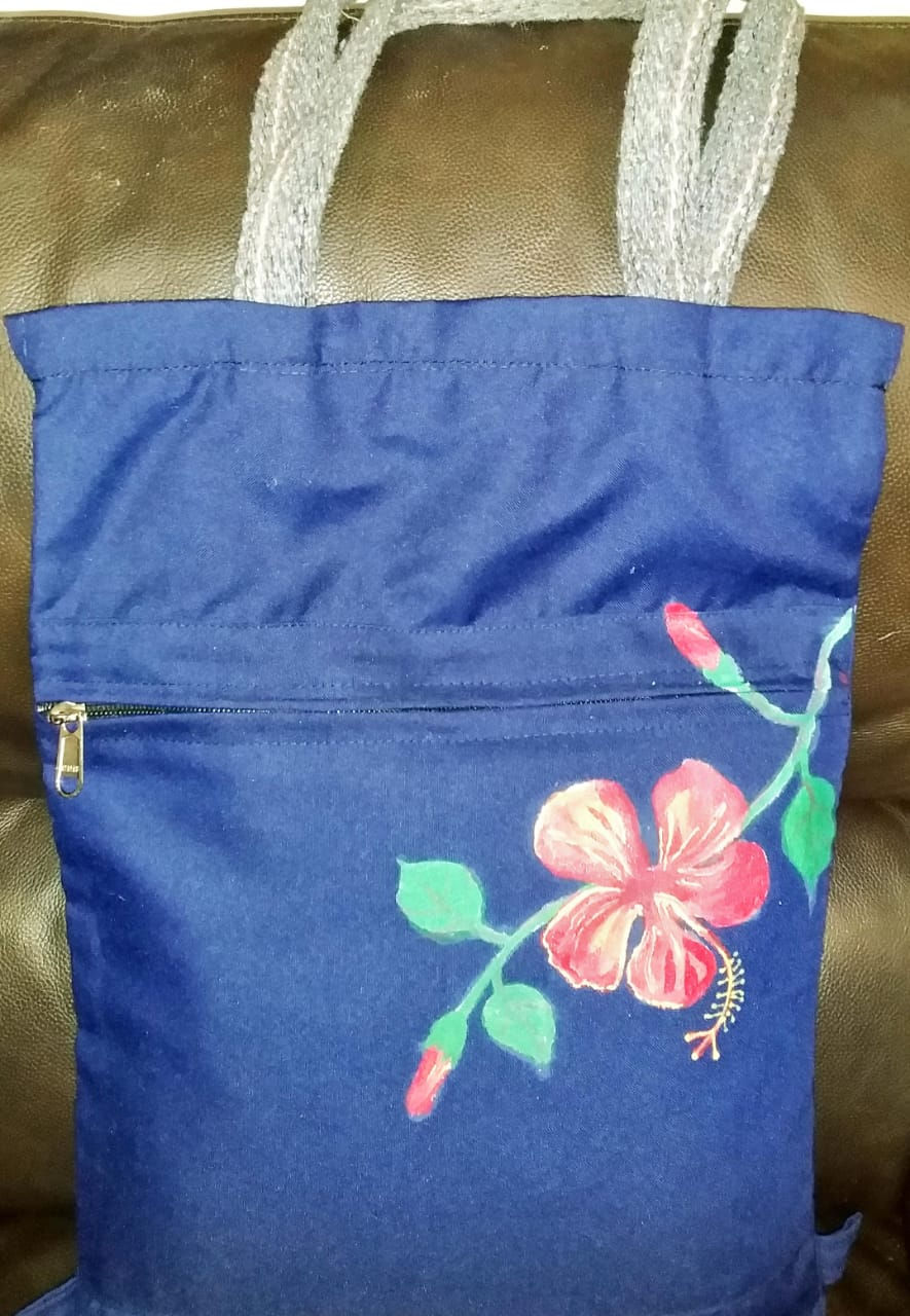 Bag: Blue canvas shoulder bag