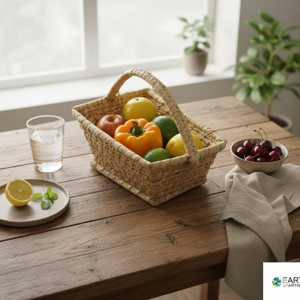 Kitchen & Dining: Rectangular Kasi-reed container with handle