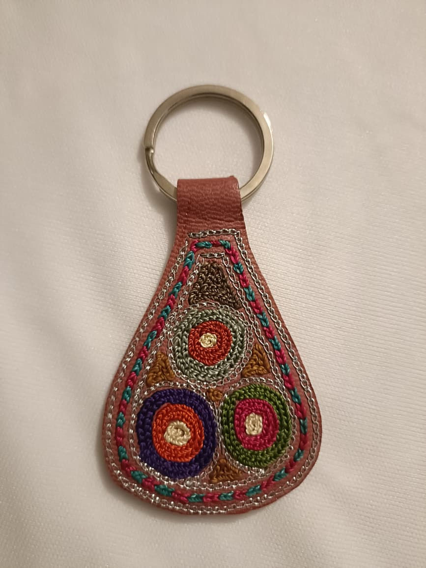 Accessory: Leather hand embroidered key ring