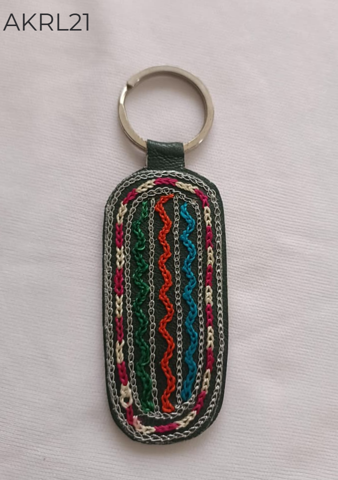 Accessory: Leather hand embroidered key ring