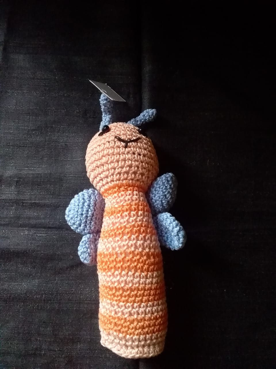 Accessory: Crochet bee in blue, pink, black and orange