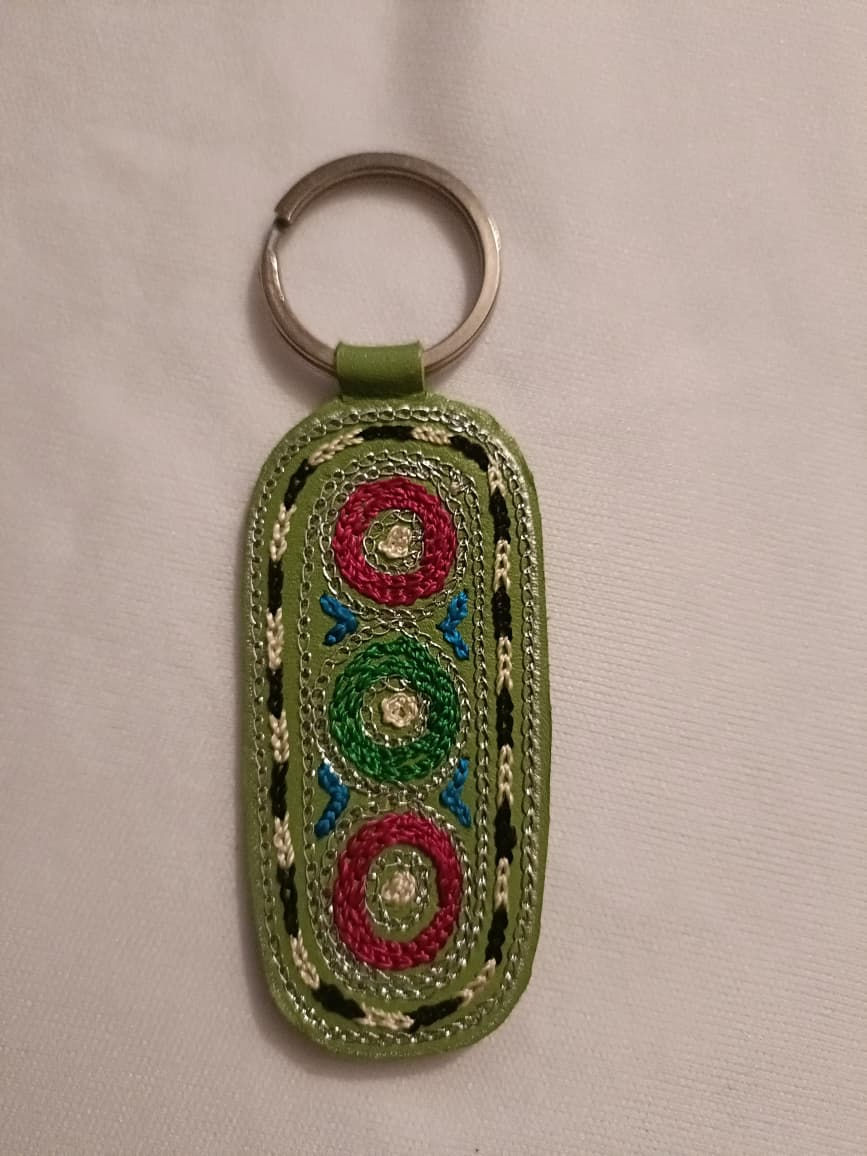 Accessory: Leather hand embroidered key ring