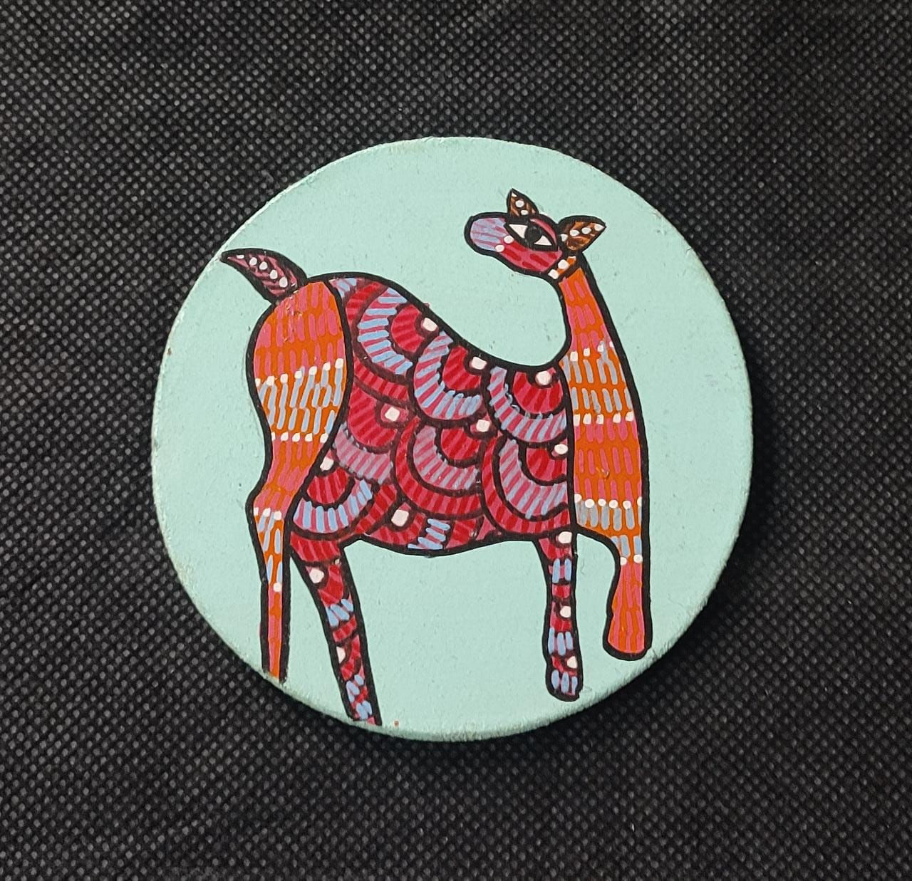 Kitchen & Dining: Wooden hand painted coaster