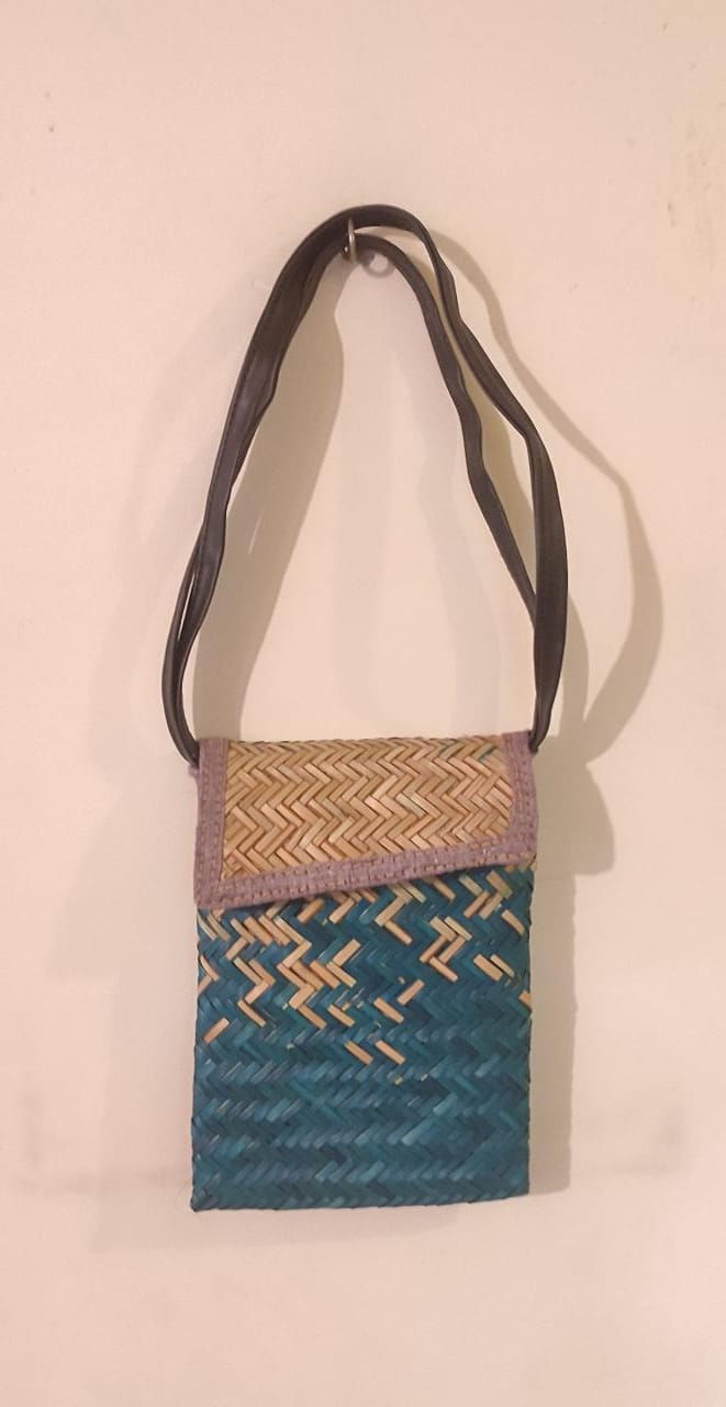 Bag: Small Sitalpati sling bag with faux leather strap