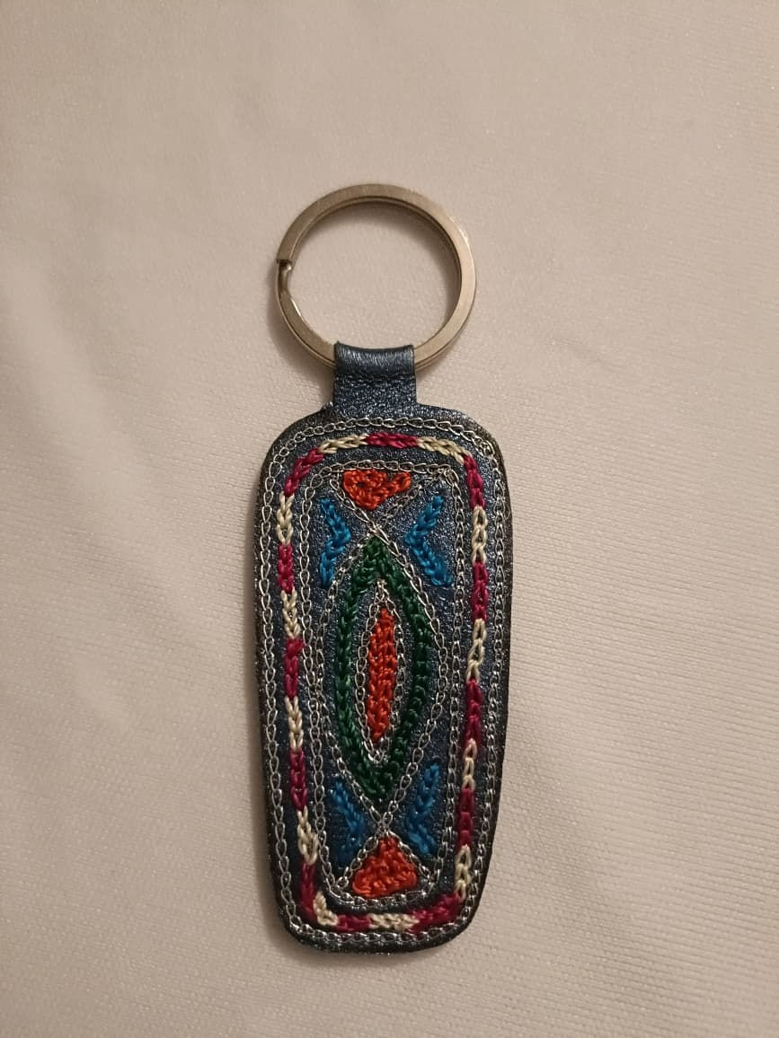 Accessory: Leather hand embroidered key ring