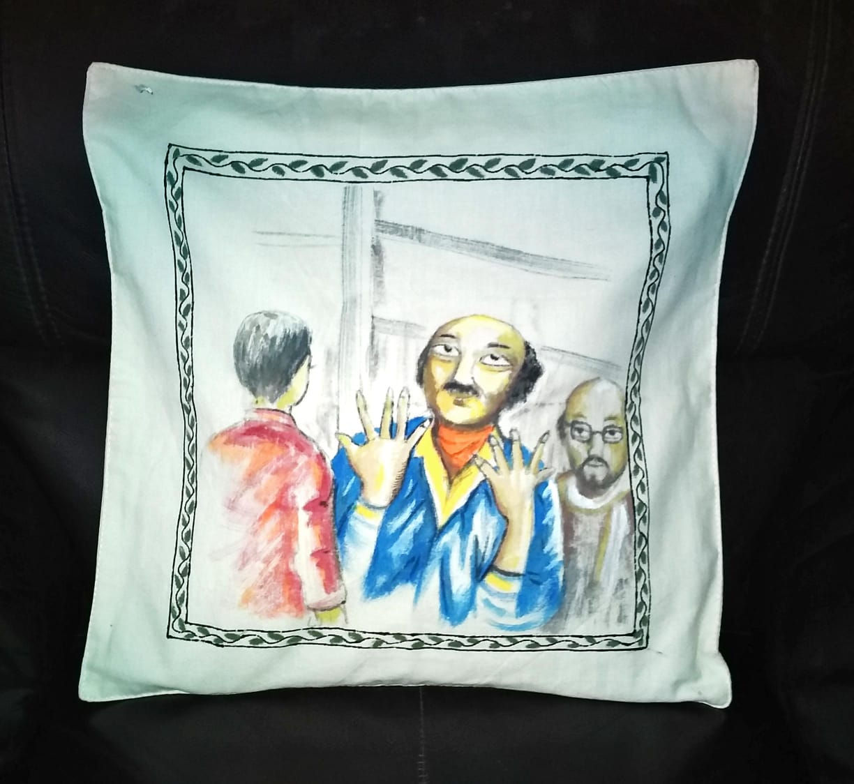 Accessory: Hand-painted in Patachitra style on white cotton cushion cover
