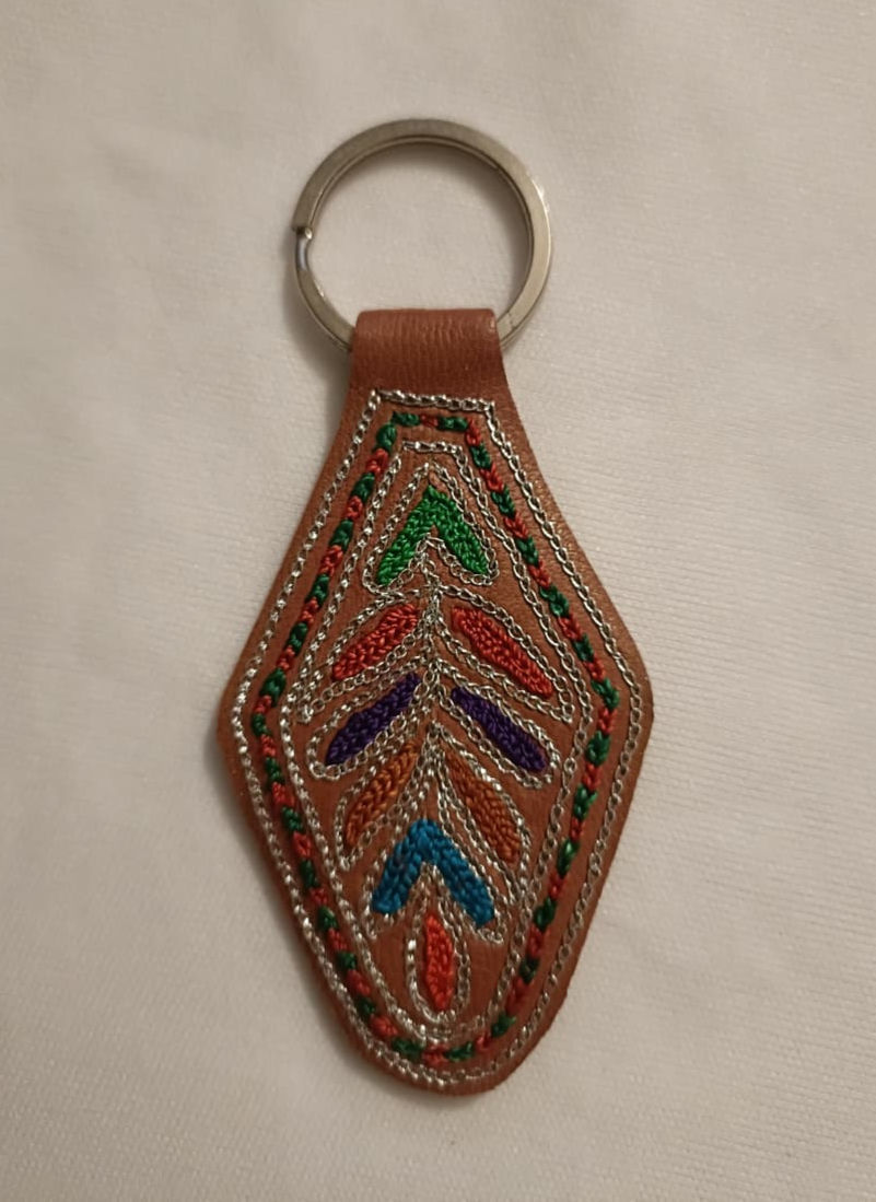 Accessory: Leather hand embroidered key ring