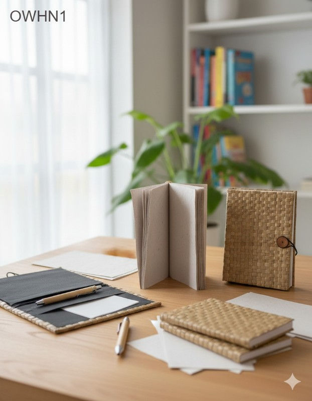 Office: Bound boards with water-hyacinth notepad