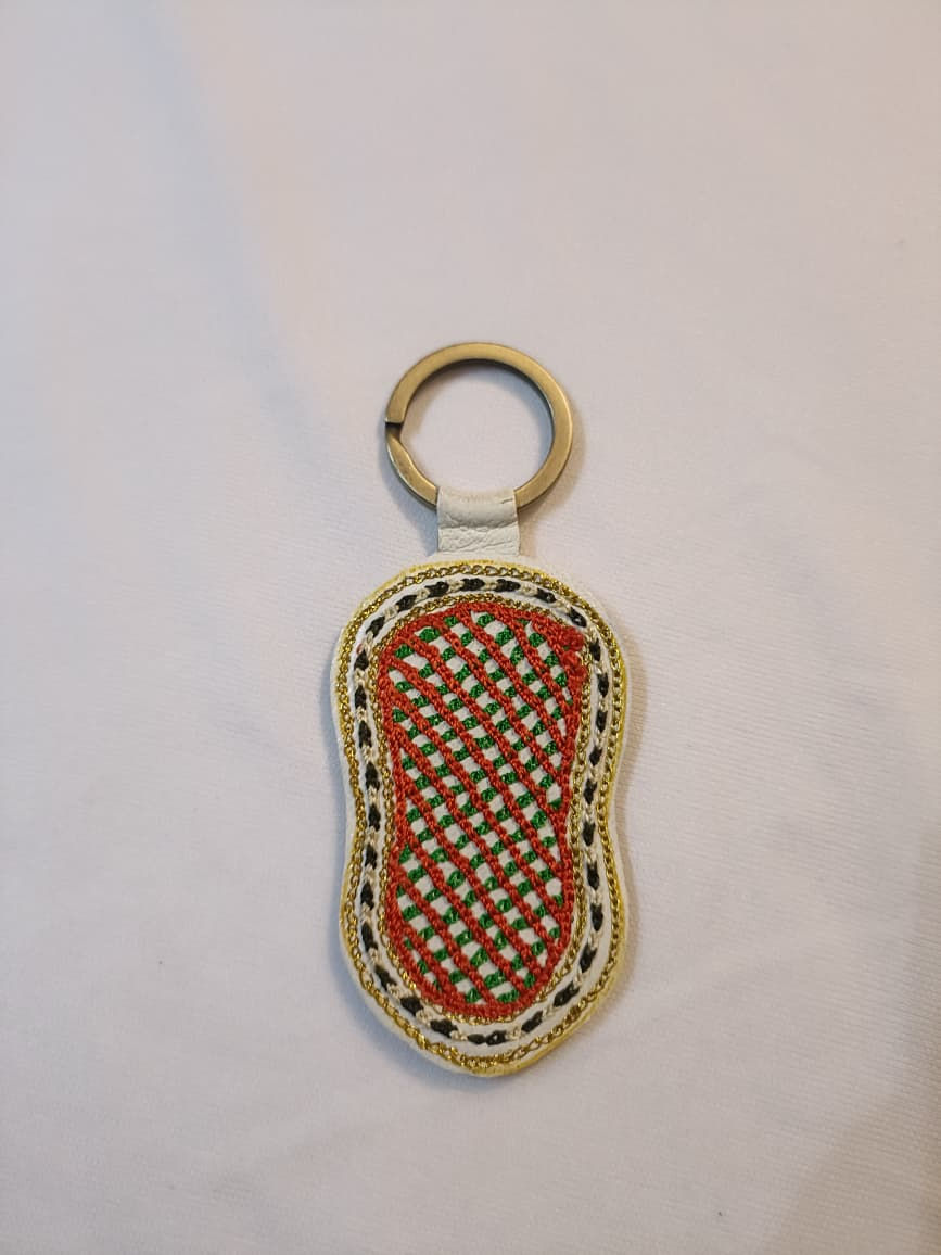 Accessory: Leather hand embroidered key ring