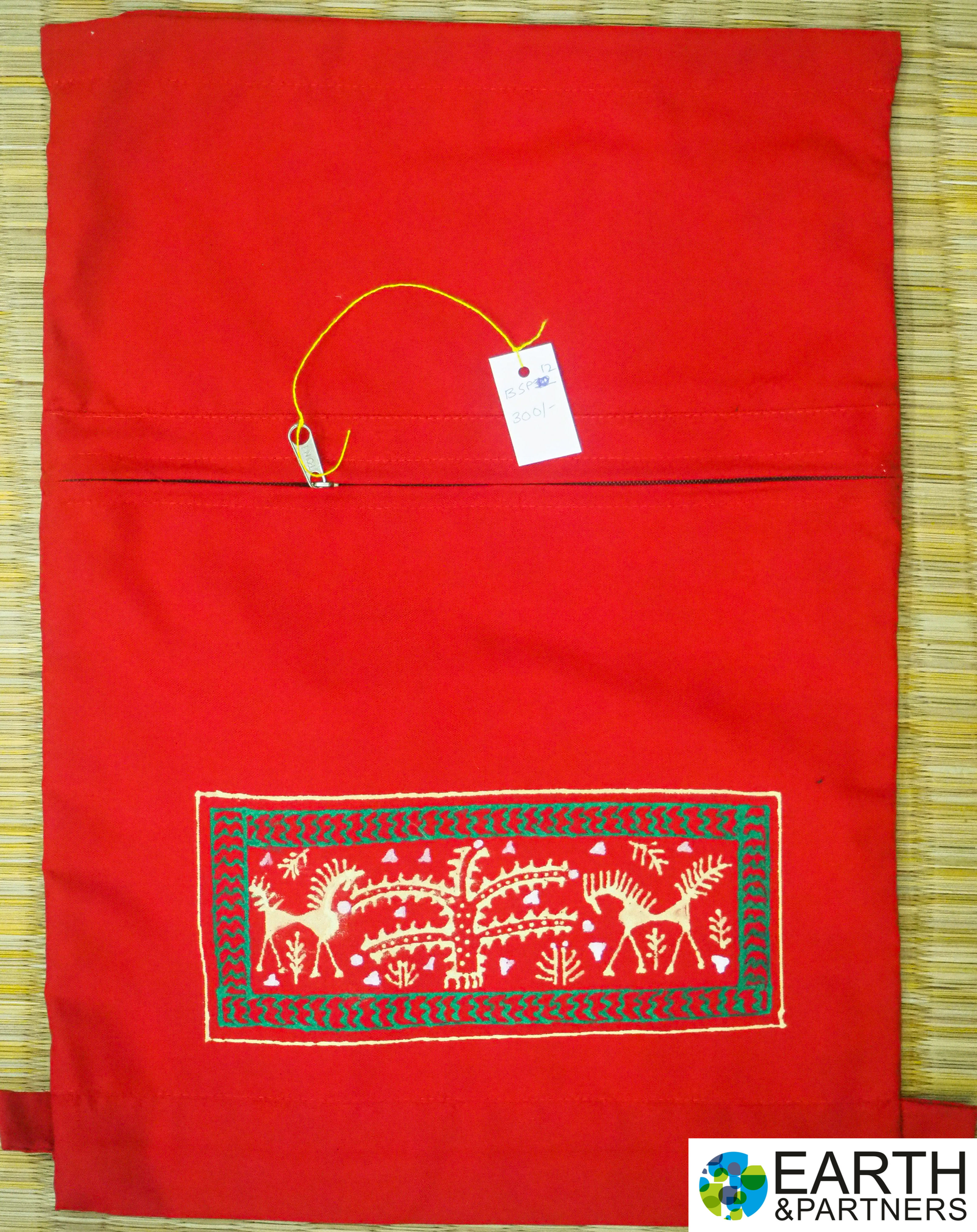 Bag: Red cotton hand painted backpack
