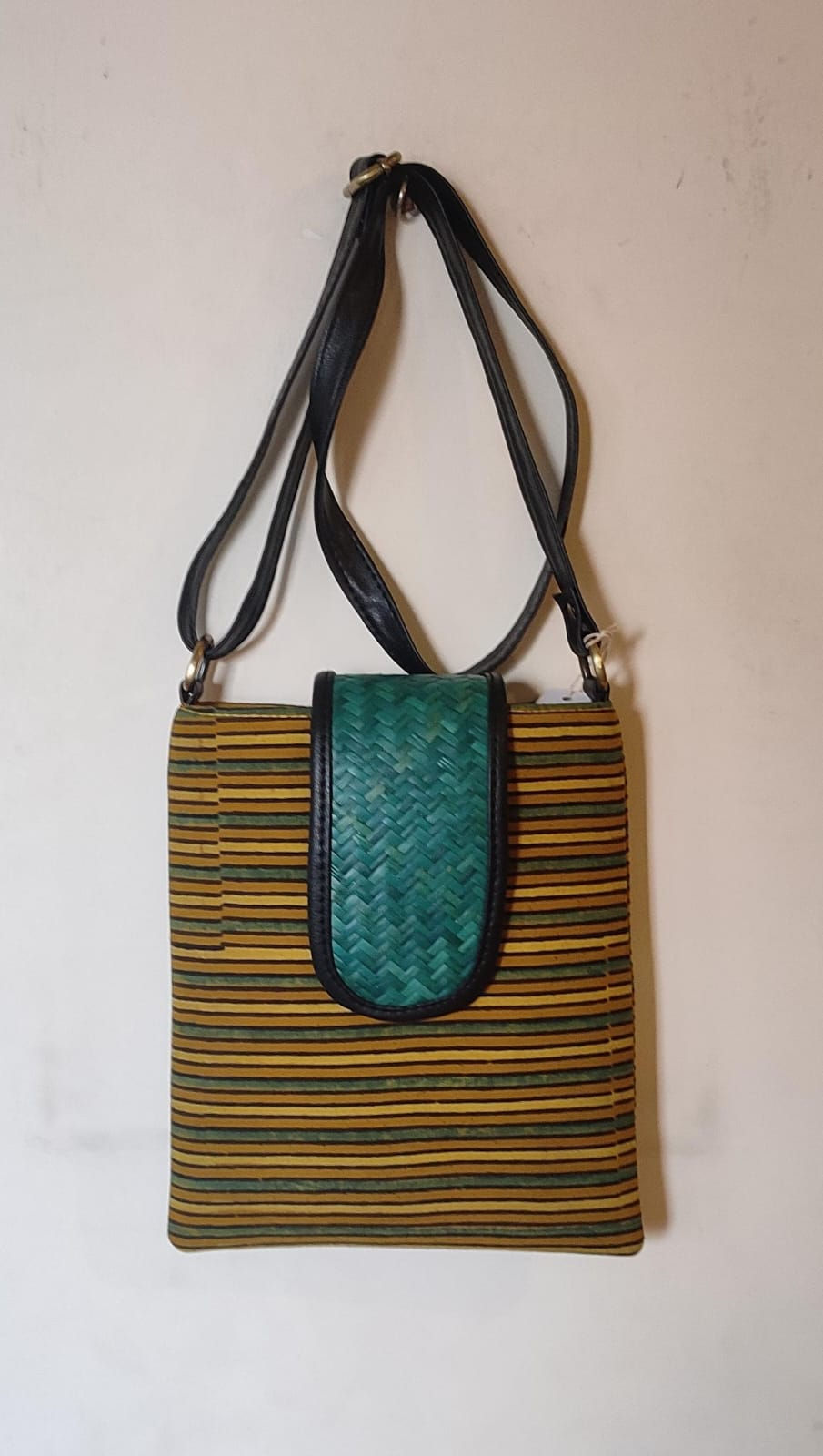 Bag: Small sling bag made of Sitalpati, cotton fabric and faux leather
