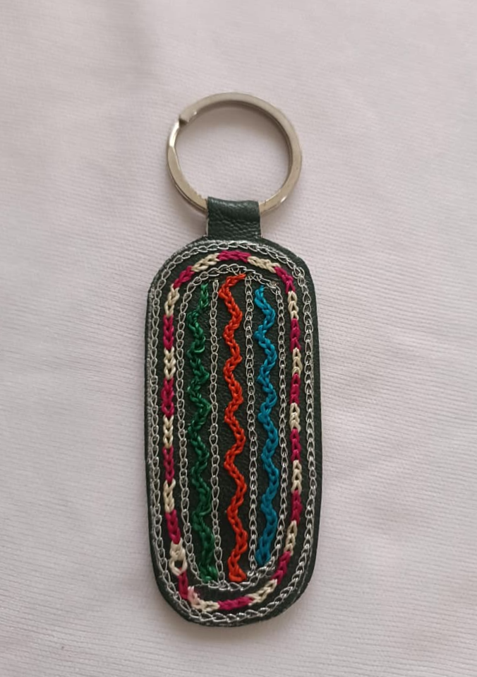 Accessory: Leather hand embroidered key ring