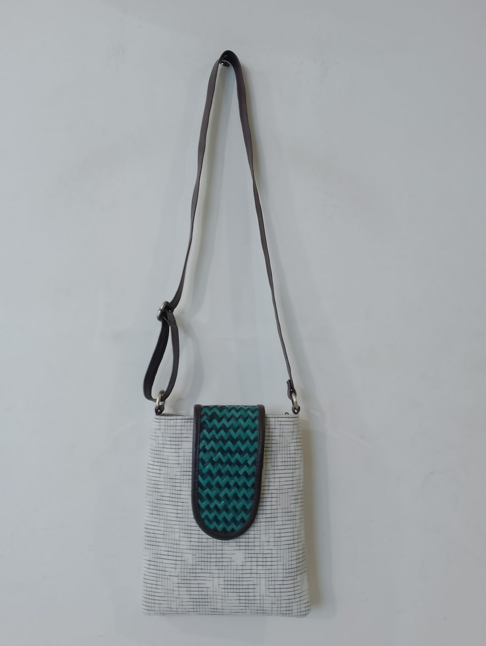 Bag: Small sling bag made of Sitalpati, cotton fabric and faux leather