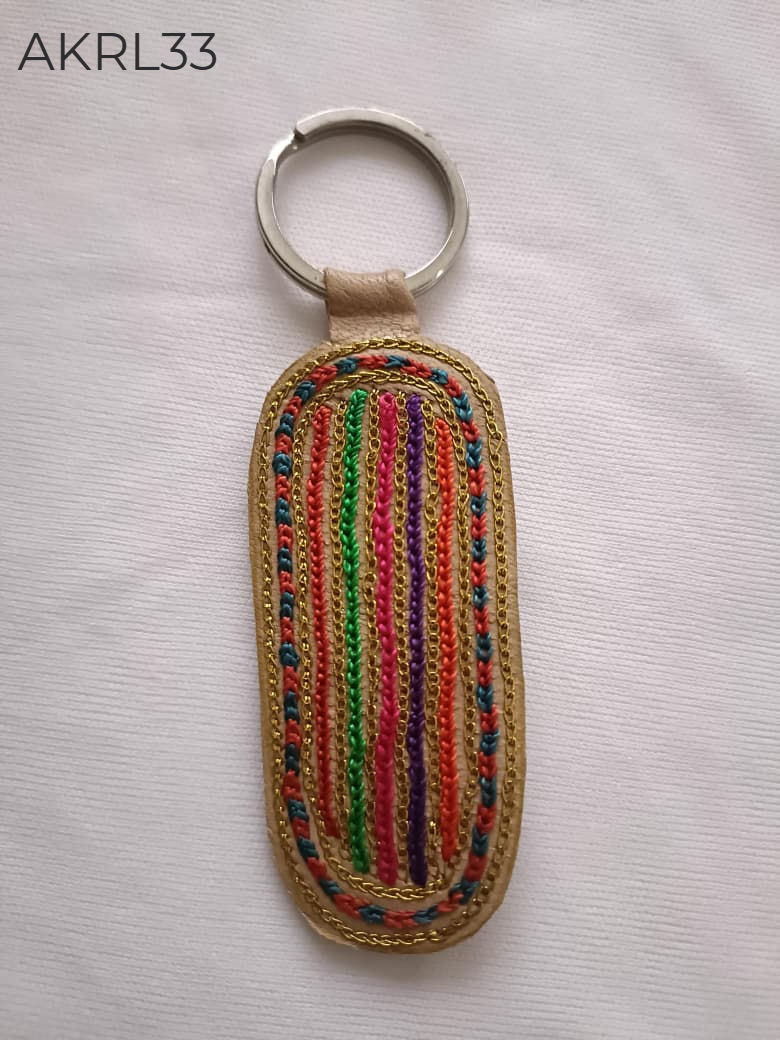 Accessory: Leather hand embroidered key ring