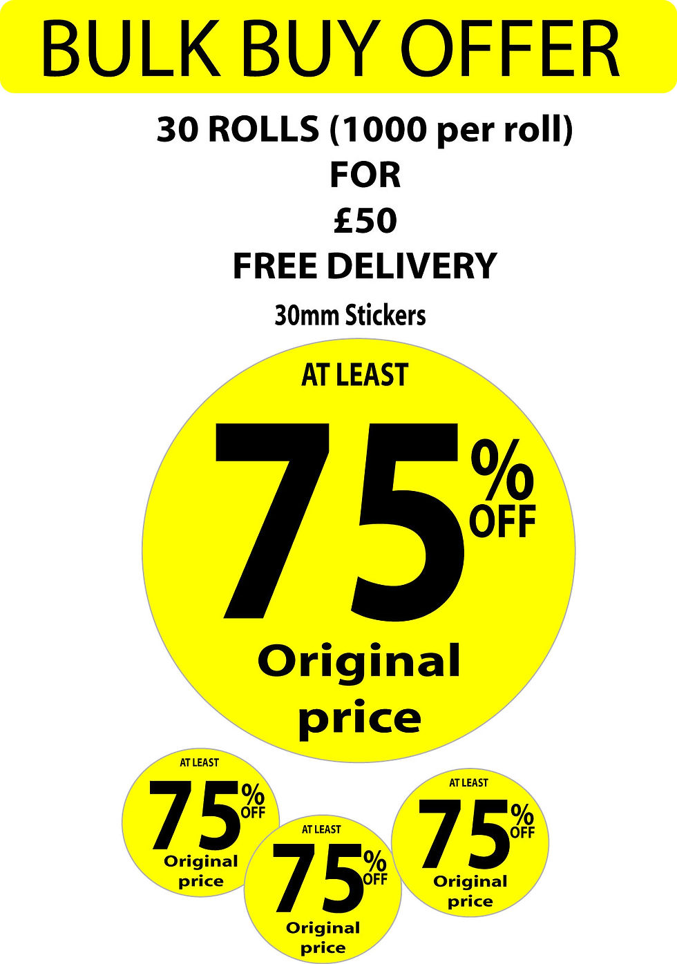 Bulk buy Yellow Upto 75%stickers 30MM