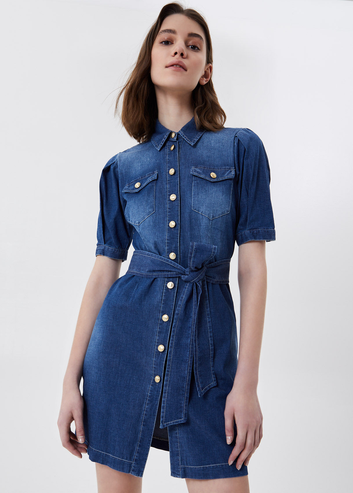 Robe courte en toile denim