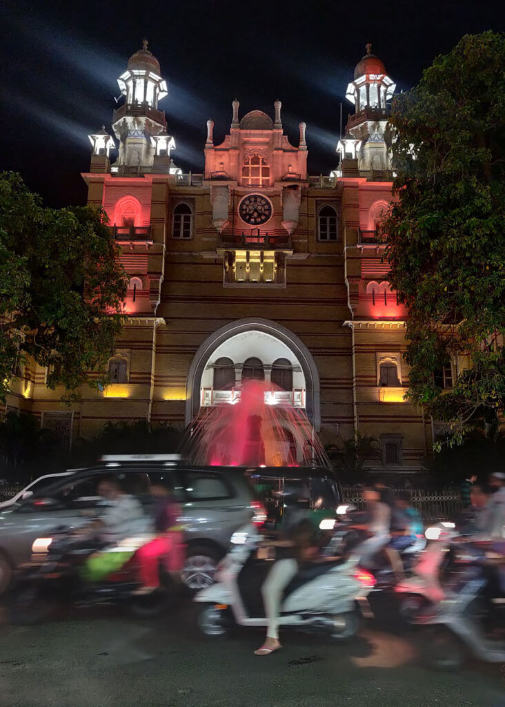 evening lit Nyay mandir