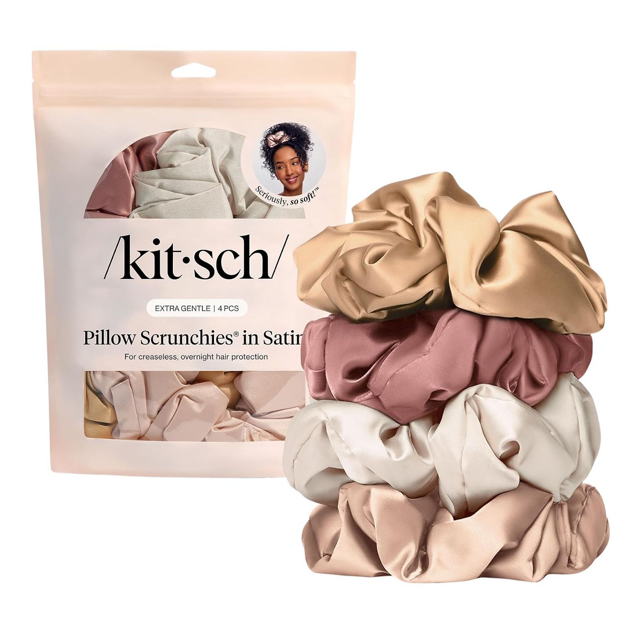 Kitsch Pillow Satin Scrunchies for Women - Hair Ties No Damage, No Crease Hair Accessories