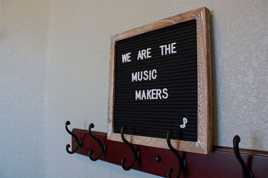 Sign in Ice Piano Studio that says "We are the Music Makers"