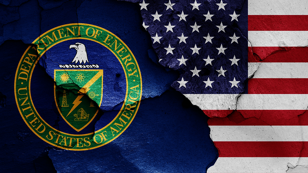 US seal for the Department of Energy imposed over an American flag